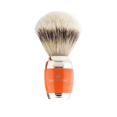 Pure Silver Tip Badger Hair Shaving Brush with Orange Handle - JAG SHAVING