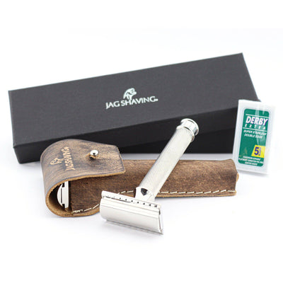 Premium Double Edge Safety Razor - Leather Pouch